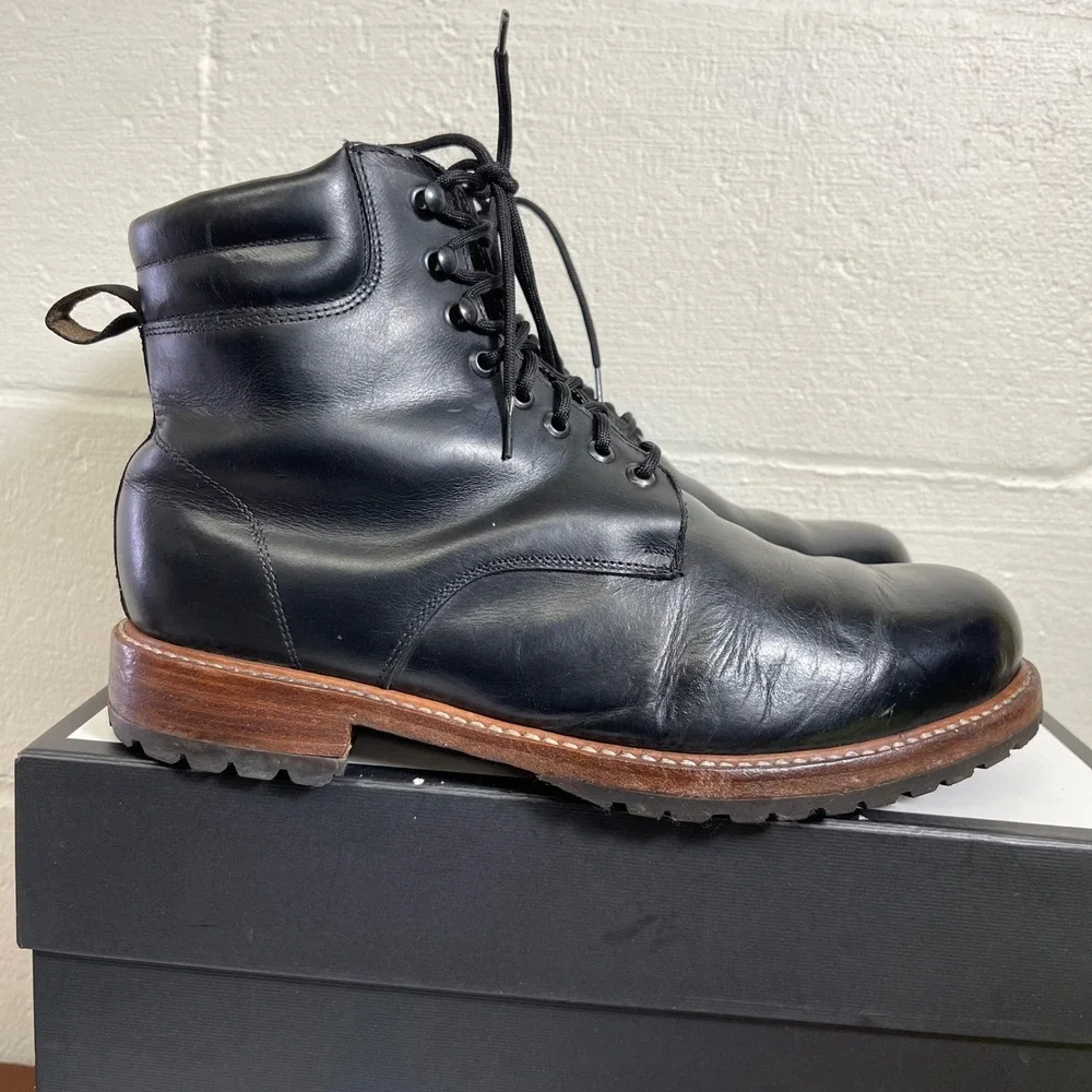 Wilcox Shiloh Black Leather Lug Goodyear Welt Ankle Boots Lace up Women's 11.5